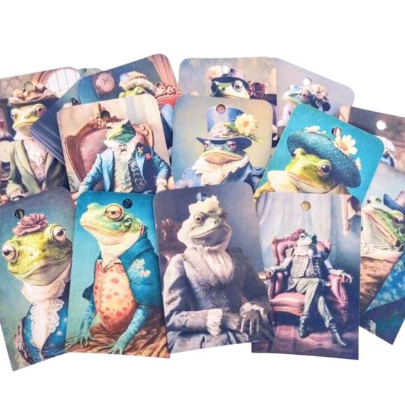 14 Pc Set! Royal Victorian Frogs Of Distinction Large Gift & Journal Tags - Picture 1 of 5